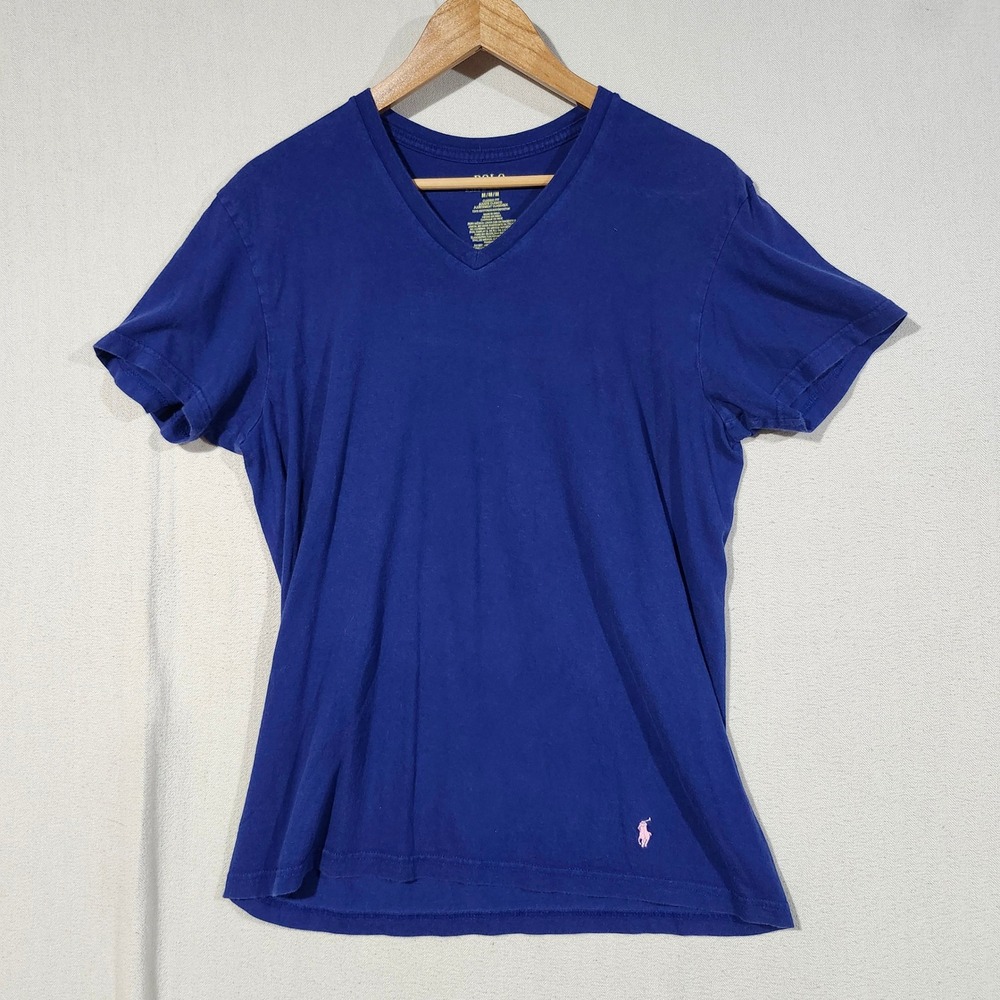 Polo Ralph Lauren Mens V-Neck T-Shirt Royal Blue Pink Pony Classic Fit Medium